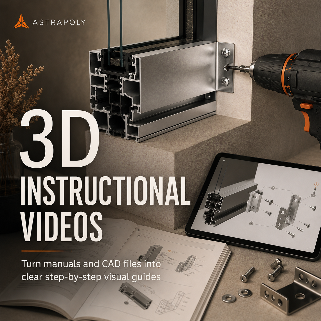 3D instructional videos preview showing CAD manuals, installation hardware, and step-by-step technical guidance