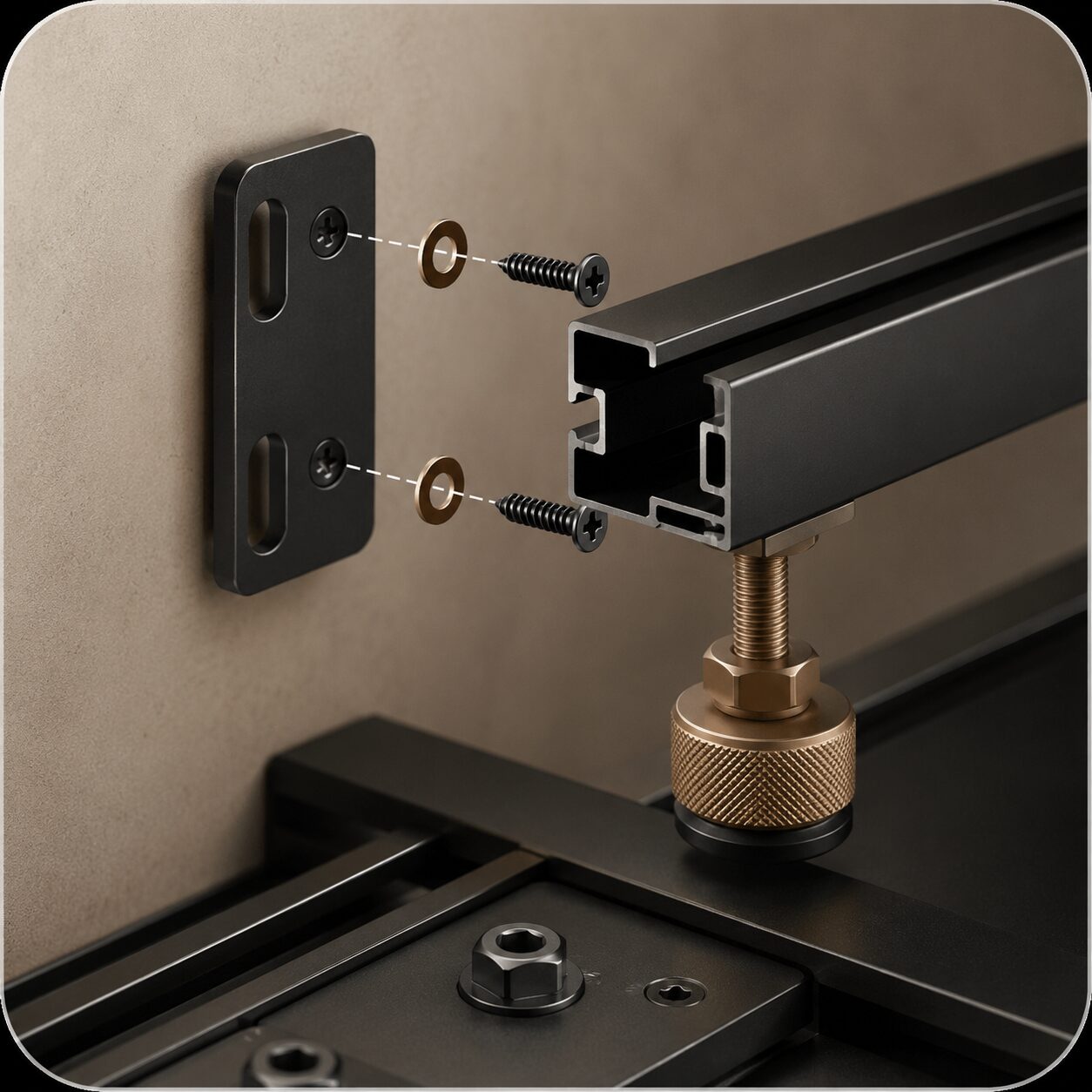 Exploded 3D hardware assembly preview for instructional video and technical documentation